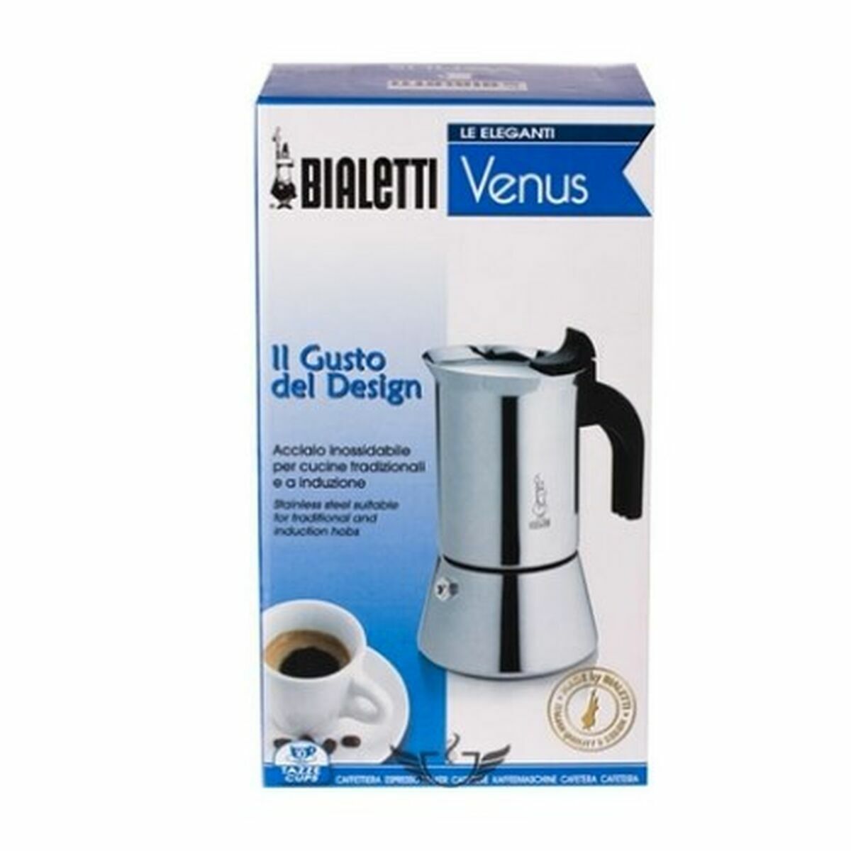Italian Coffee Pot Bialetti New Venus Silver Stainless steel 240 ml 6 Cups-1