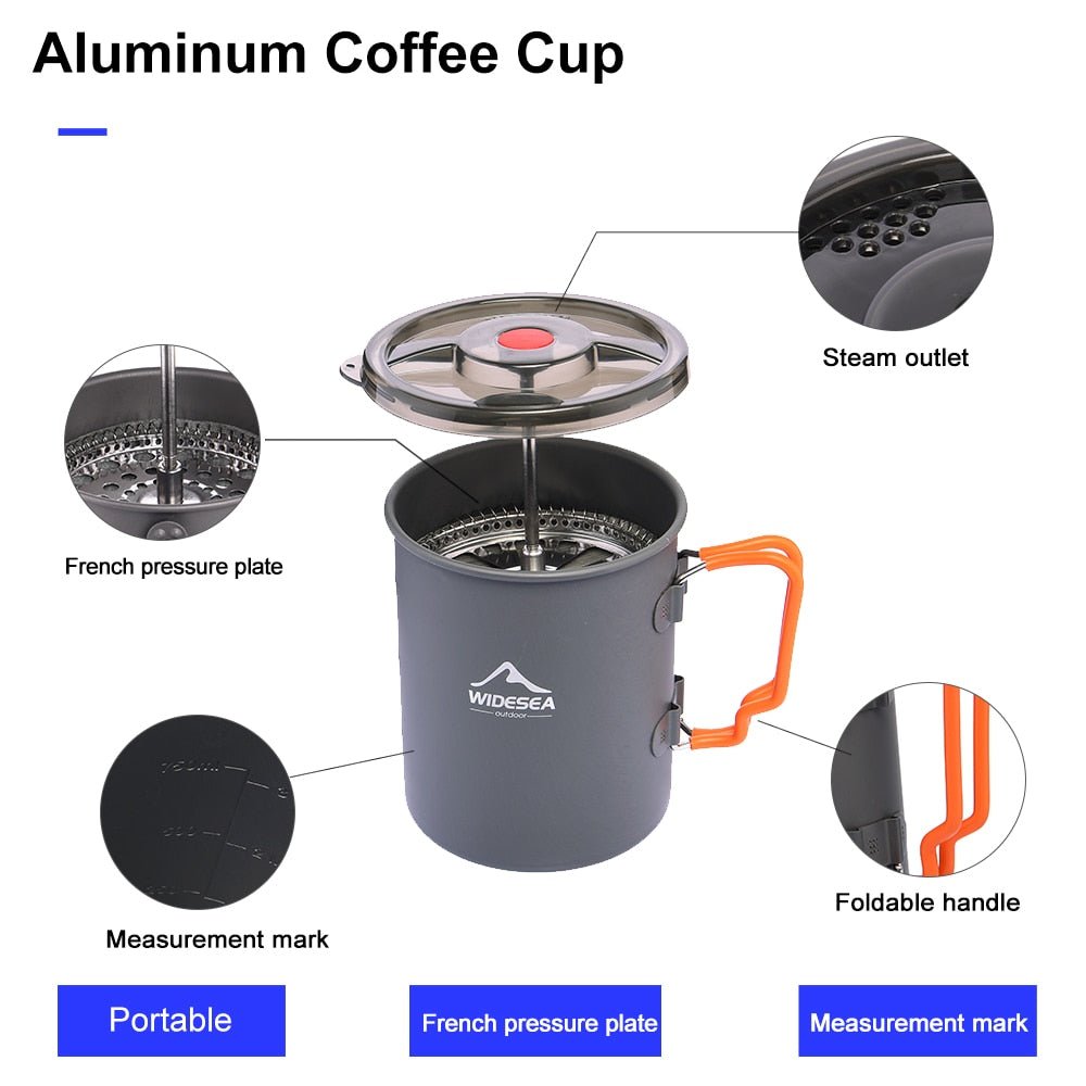 Camping Coffee Pot with French Press Outdoor Cup Mug Cookware for Hiking Trekking-4