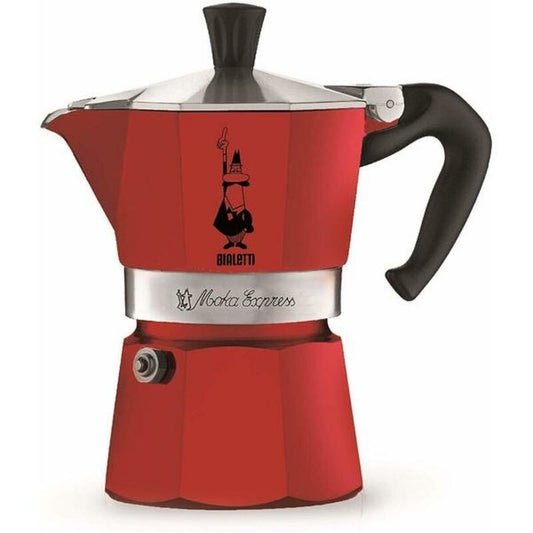 Italian Coffee Pot Bialetti Moka Red Aluminium 3 Cups-0