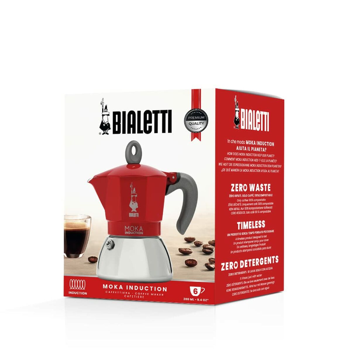 Italian Coffee Pot Bialetti Moka Induction rouge Metal-1