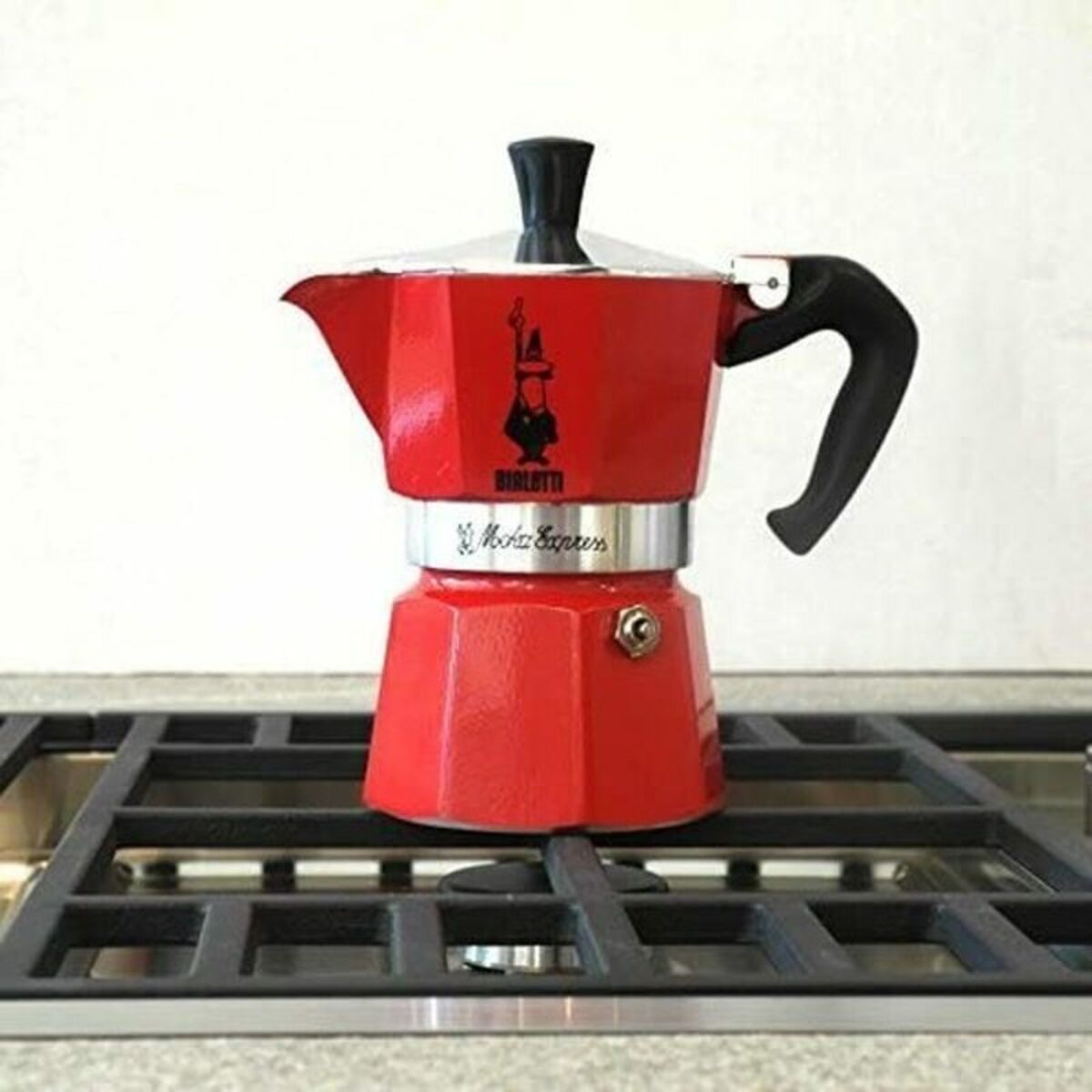 Italian Coffee Pot Bialetti Moka Red Aluminium 3 Cups-1