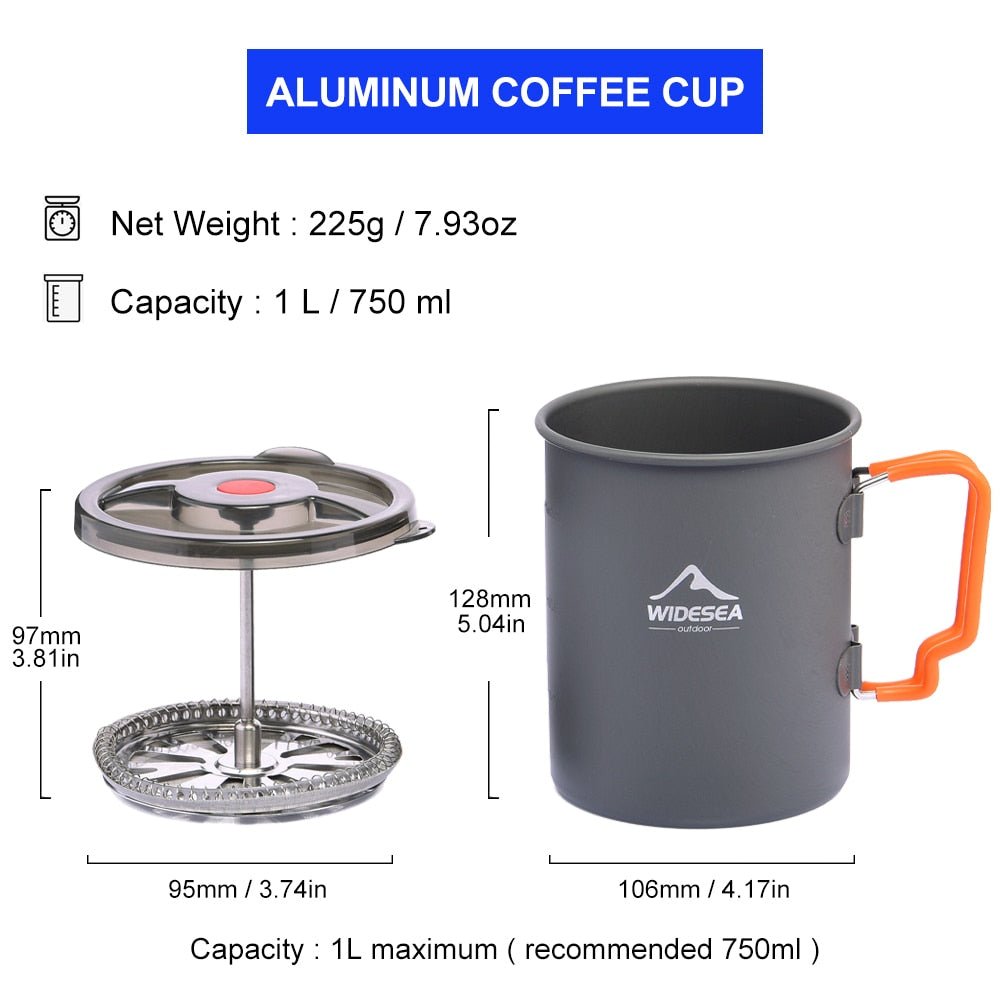 Camping Coffee Pot with French Press Outdoor Cup Mug Cookware for Hiking Trekking-2